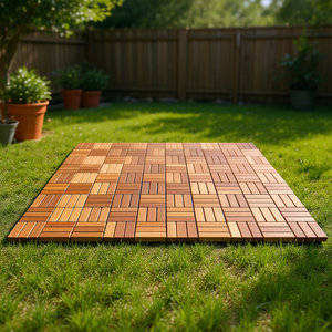 Dalles de terrasse en bois d'acacia emboîtables, 27 pièces, carrées, rustiques, pour sol extérieur - Product Image 2