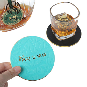 High End Embossed Double-sided Leather Metal Gold Coasters for Business Gift