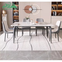 Table à manger élégante Wayon avec motif marbré, plateau en pierre frittée résistant à la chaleur, bureau de cuisine pour appartement moderne