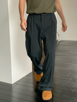 Pantalon unisexe en lin style Old Money, coupe décontractée, taille haute, jambe large droite, fin et léger pour l'été, pour hommes et femmes