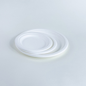 Assiette ronde blanche compostable à 3 compartiments de 9 pouces en bagasse de canne à sucre, écologique et biodégradable - Product Image 2