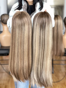 Cuticule alignée 18 pouces soyeuse droite européenne vierge cheveux avant de lacet casher juif blond HD perruque - Product Image 5