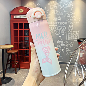Bouteille d'eau portable pour étudiants Seaygift, motif de dessin animé mignon, bouteille d'eau en métal thermos avec couvercle à ressort, dégradé créatif, sirène - Product Image 6