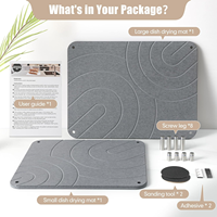 Tapis de séchage de vaisselle en pierre super absorbant, 2 pièces, tapis en terre de diatomée avec pieds antidérapants en acier inoxydable pour une utilisation en cuisine