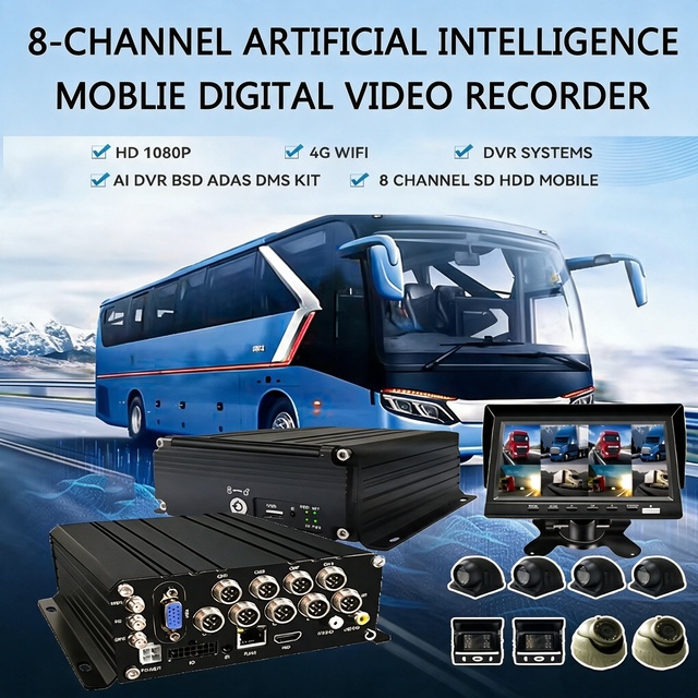 8CH 1080P 4G AHD Mobile DVR with ADAS & DMS, GPS Fleet Tracking System for Buses, Trucks and Commercial Vehicles