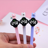 Jam Tangan Digital & Pena Bertema Kucing Lucu dengan Layar LED, 2-in-1, Perlengkapan Tulis Kantor (Grosir)