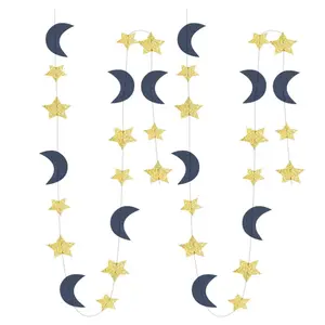 Ilha de feltro lua e estrela guirlandas para decoração de festa eid mubarak