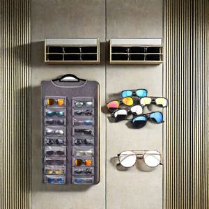 Organisateur de rangement en feutre de haute qualité 2026, design carré moderne, à suspendre au mur, pour lunettes de soleil et bijoux, avec fermeture éclair, pliable, style fonctionnel - Product Image 3