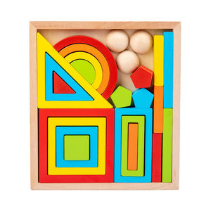 Scatola di legno forma geometrica blocchi arcobaleno giocattolo educativo per bambini apprendimento precoce creativo arcobaleno blocchi giocattolo Puzzle - Product Image 2