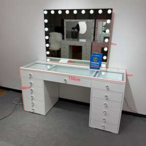 Tocador de cristal de madera moderno de lujo al por mayor de fábrica, mesa de maquillaje para niñas con espejo ligero y cajones, tocador de maquillaje - Product Image 4