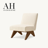 Fauteuil d'appoint moderne sans accoudoirs en tissu bouclé, confortable, en tissu Teddy, écologique, avec pieds en bois massif robustes, pour salon et chambre à coucher
