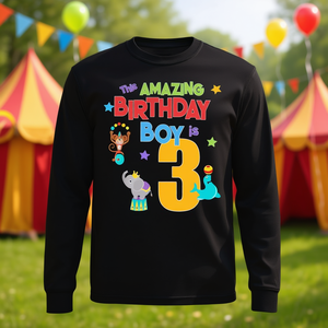 Camiseta de manga larga con tema de circo para niño de 3 años, increíble camiseta de cumpleaños para niño de 3 años - Product Image 2