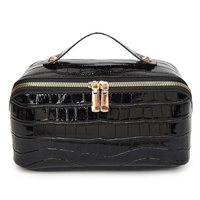 Sac de rangement multifonctionnel pour maquillage femme, organiseur de beauté en PU effet crocodile, porte-pinceaux, sacs cosmétiques en cuir