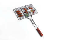 Panier de barbecue antiadhésif durable pour quatre hamburgers avec manche en bois pour le camping Outil de camping parfait