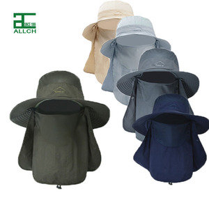 Outdoor UV Protection Sun Hats Couples Light String Bucket Fishing Bucket Hat with Face and Neck Cover for Men Sports Caps Plain