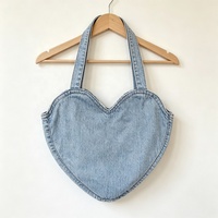Fabrieksdirect Vintage Schoudertas Trendy Y2K Love Jeans Handtas Aanpasbare Premium Donker Indigo Denim Hart Tote Bag