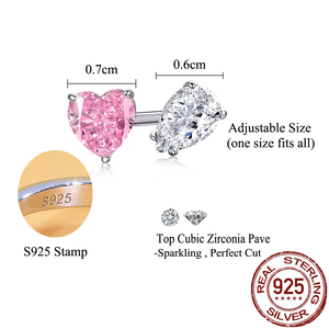 Anello Regolabile con Cuore Rosa e Goccia Bianca <span class=keywords><strong>in</strong></span> Zirconia Cubica per Donne, Speciale per Uso Quotidiano e Appuntamenti, <span class=keywords><strong>in</strong></span> Vero <span class=keywords><strong>Argento</strong></span> Sterling 925 - Product Image 6