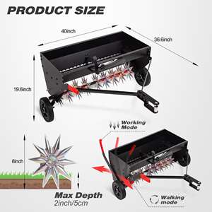 Aireador de césped manual multifuncional de alta resistencia de 40 pulgadas/100 cm, esparcidor de compost remolcable, negro, garantía de 3 años - Product Image 3