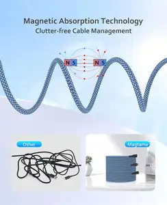 Grosir kabel pengisi daya magnetik angin sendiri pengisian cepat Bio Usb C untuk cahaya ing kabel pengisi daya kabel gulung magnetik untuk Iphone