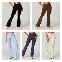 YISHENHON tissu recyclable séchage rapide Yoga V taille Gym Leggings course entraînement large jambe pantalon Flare femme Sport pantalon