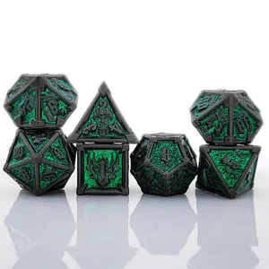 Jeu de dés sacrés de dragon à 7 pièces, RPG, Donjons et Dragons, jeu de société de table, dés d'instructions, D&D, dés en métal à coins arrondis - Product Image 1