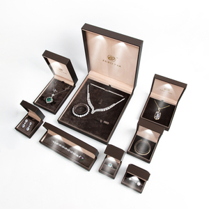 Zebo High End Custom LED Light Printed Rectangle Jewelry Packaging <b>Box</b> Luxury Black PU Leather <b>Ring</b> Pendant <b>Box</b> with Logo - Product Image 1