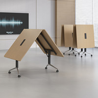 Table de conférence et de formation pliable et extensible en bambou HYZ-255X avec roulettes, bureau multifonctionnel