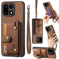 Étui de téléphone en cuir rétro avec bracelet croisé pour OnePlus 15