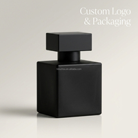 Flacon de parfum de luxe personnalisé avec logo, 50 ml, finition noire mate, rechargeable, parfum pour homme haut de gamme, flacon carré vide avec vaporisateur