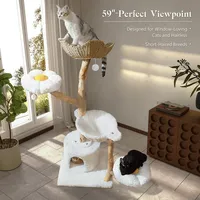 Arbre à chat facile à assembler avec hamac, tour pour chat de 48,5 pouces avec griffoir, perchoir moderne spacieux en forme de fleur et niche pour l'intérieur