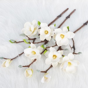 Fleur de Magnolia Artificielle 51cm de Long Blanc Haute Simulation Soie Plante Décorative Décoration de Mariage - Product Image 1
