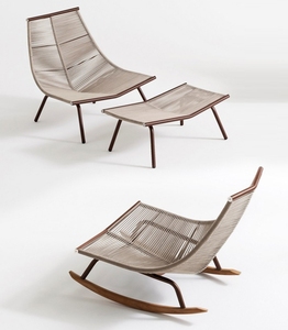 Fauteuil à bascule élégant en rotin pour l'extérieur avec base en bois pour la détente dans le jardin ou sur la terrasse - Product Image 3