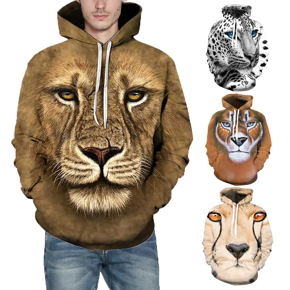 Wholesale Custom 3D Print Animal Hoodie Men's Hoodies Sweatshirts For Men Casual