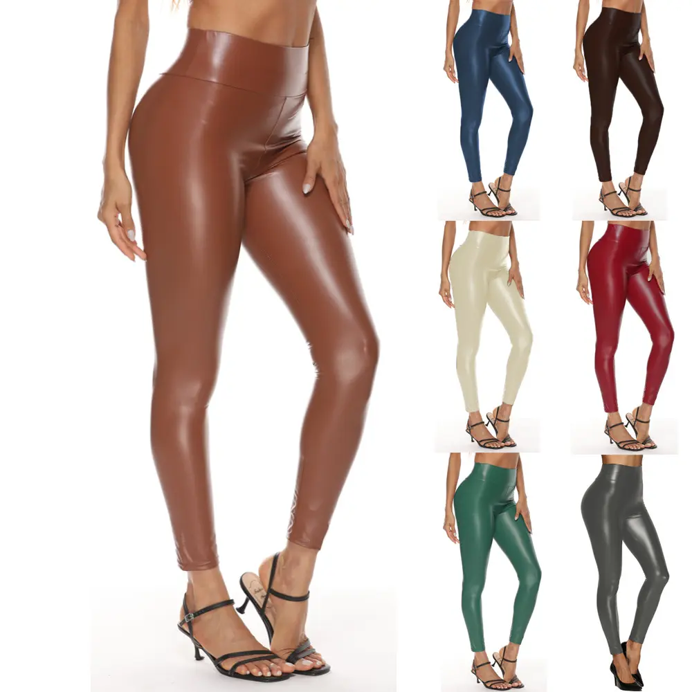 New multicolor leather pants High waist leggings stretchy Hip lifting sexy pants