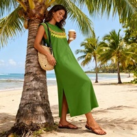 Robes longues décontractées vintage pour femmes, motif hawaïen Puakenikeni Lei, écologiques, avec poches et fentes, vente en gros, faible MOQ