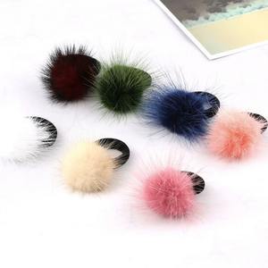 Suihyuan-élastique pour cheveux, en fourrure véritable, lot de 2 boules de vison, couleur unie pour les filles - Product Image 2