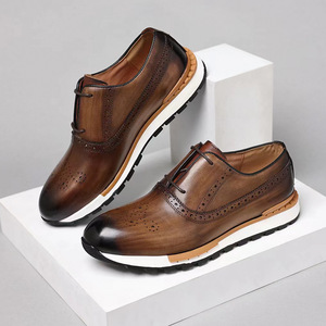 Men's Genuine Leather Oxfords Round Toe Lace-up Breathable Office Career Dress <b>Shoes</b> All Seasons Solid Pattern Rubber Outsole - Product Image 1