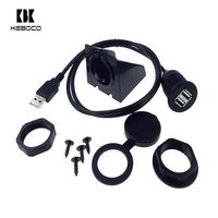 Câble d'extension USB 2.0 double port étanche avec gaine en PVC tressée pour montage sur tableau de bord de voiture, pour lecteur de codes-barres et ordinateur