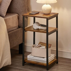 Mesa auxiliar informal para el hogar/mesa de centro, combinación de hierro y madera, estante de tres niveles para colocar junto a la cama, dormitorio/sala de estar - Product Image 1