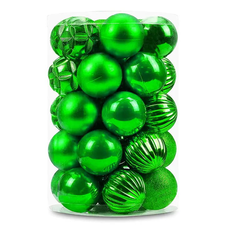 Amazon Factory Customized Fireproof Plastic Ornaments 6 cm Red and Green Christmas tree Decoration Shiny Christmas Ball