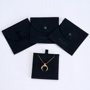 Boyang Wholesale Luxury Microfiber Flip <b>Snap</b> Black Jewelry Pouch Bag Custom - Product Image 3