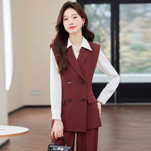 Women's Suit Set Vest Jacket Solid Color Polyester Anti-Wrinkle Professional Workwear 2025 Spring Summer Style - Product Image 3