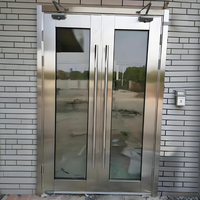 Portes en verre à battants, porte en verre encadrée en acier inoxydable, ignifuge