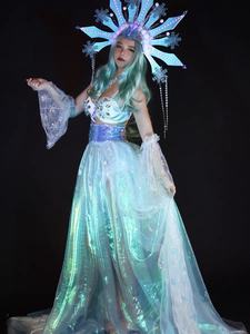 زي رقص شرقي للكبار بتصميم ندفة الثلج المضيئة الملونة من فيلم فروزن لعيد الميلاد، مصنوع من البوليستر 100% - Product Image 2