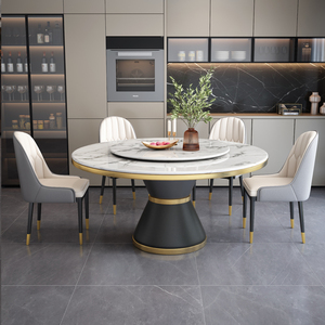 Modern Luxury Round Marble <strong>Dining</strong> Table Chair <strong>Set</strong> 4 6 8 Seater Metal Furniture <strong>Dining</strong> Room Kitchen with Rotating Centre Design - Product Image 1