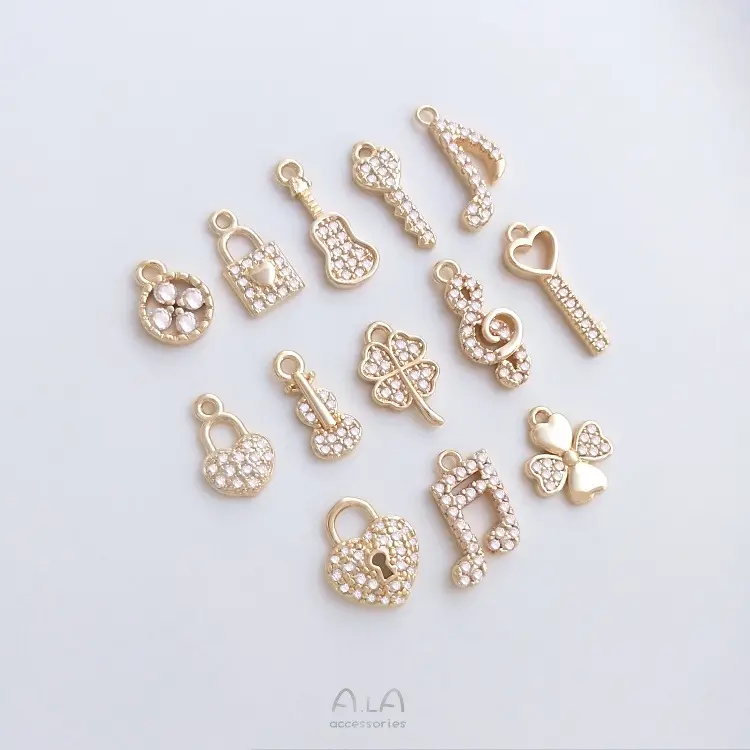 14k Gold Plated Zircon Pendant Jewelry Findings Charm Pendants For Necklace Bracelets Making