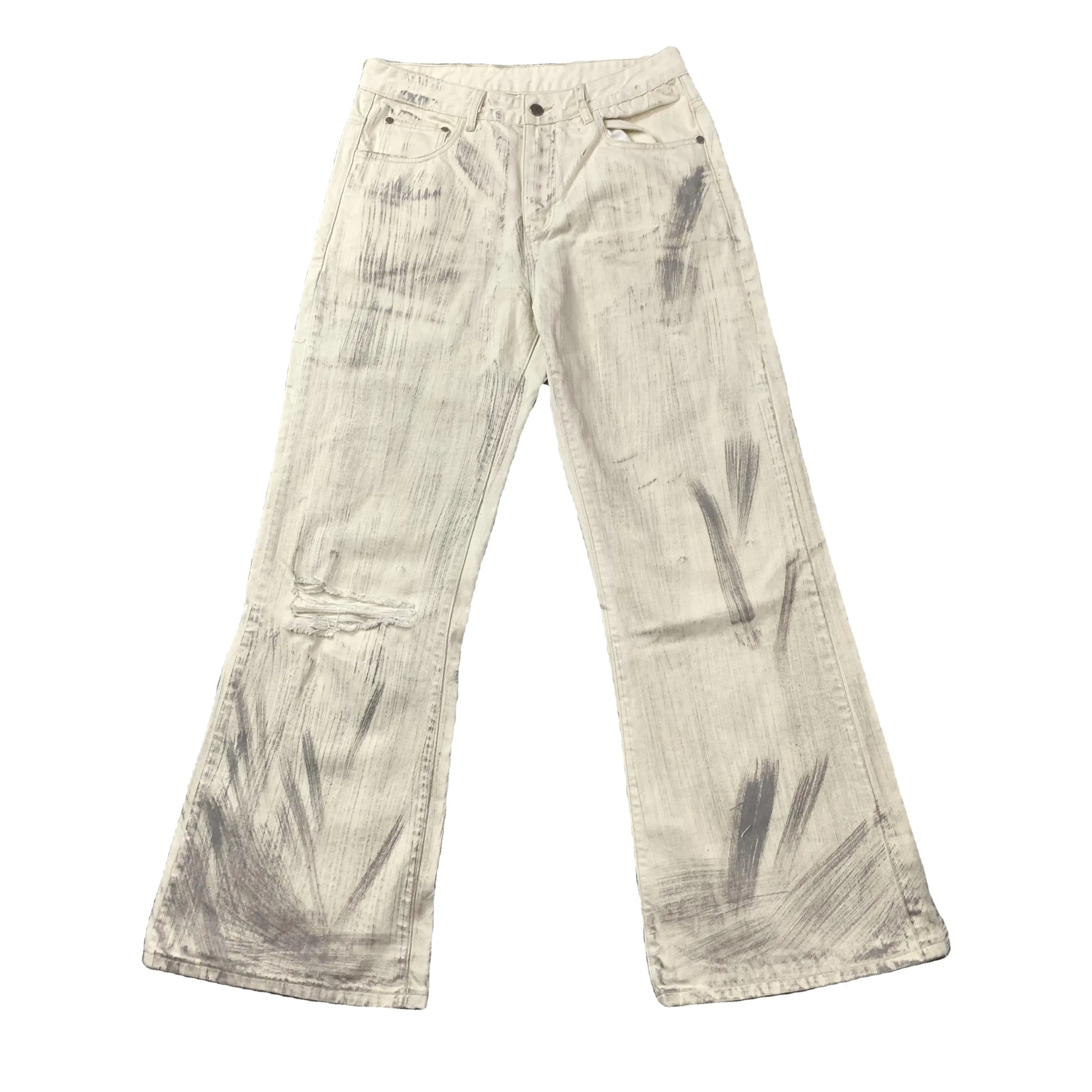 Denimguys Streetwear Heren Gescheurde Jeansbroek Op Maat Vuile Verf Plus Size Hiphop Heren Losse Graffiti Verontrustende Denim Jeans