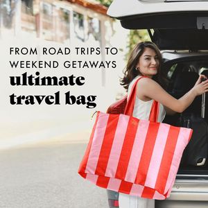 Bolsa de Playa Extra Grande de Lona de Algodón a Rayas con Cierre, Portátil, para Mujer, con Bolsillos, para Viaje - Product Image 5