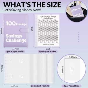 High Quality Light Purple PU Leather Hardcover Spiral A5 100 <b>Envelope</b> Savings Challenge Gift Binder - Product Image 3