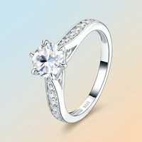 Cincin Pertunangan Wanita Enam Cakar 1ct Vvs D Gra Moissanite Perhiasan Perak 925 Berlapis Platinum Anti Luntur Tahan Air